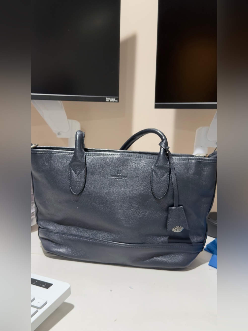 Men's Leather Briefcase Tote - Black